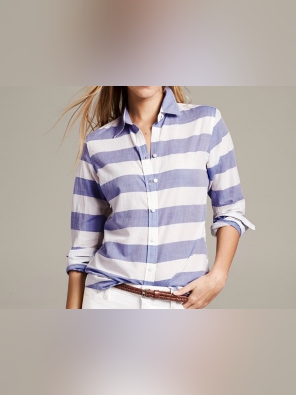 Banana Republic Blue and White Striped Soft Wash Shirt Size Medium